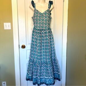 Haute Hippie Teal and White Floral Maxi Dress Women Medium